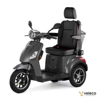 Veleco DRACO gray mobility scooter with captain seat side