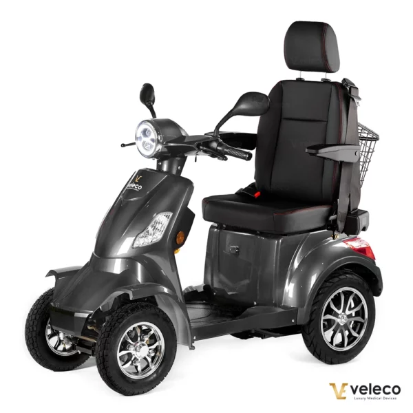 Veleco FASTER gray mobility scooter with high-back captain seat side