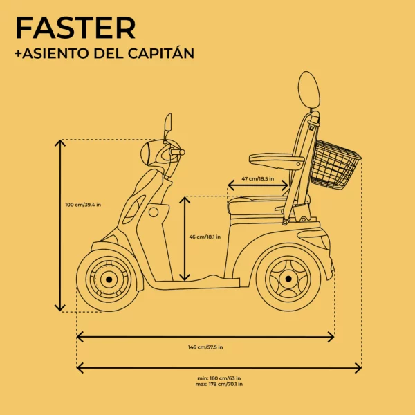 Veleco FASTER scooter eléctrico de movilidad asiento del capitán diagrama tecnico lado izquierdo