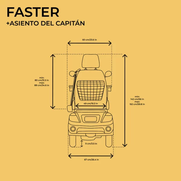 Veleco FASTER scooter eléctrico de movilidad asiento del capitán diagrama tecnico lado izquierdo